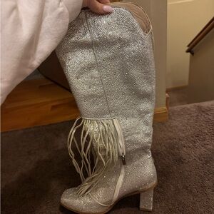 Silver Cowboy Women's Boots with Fringe
